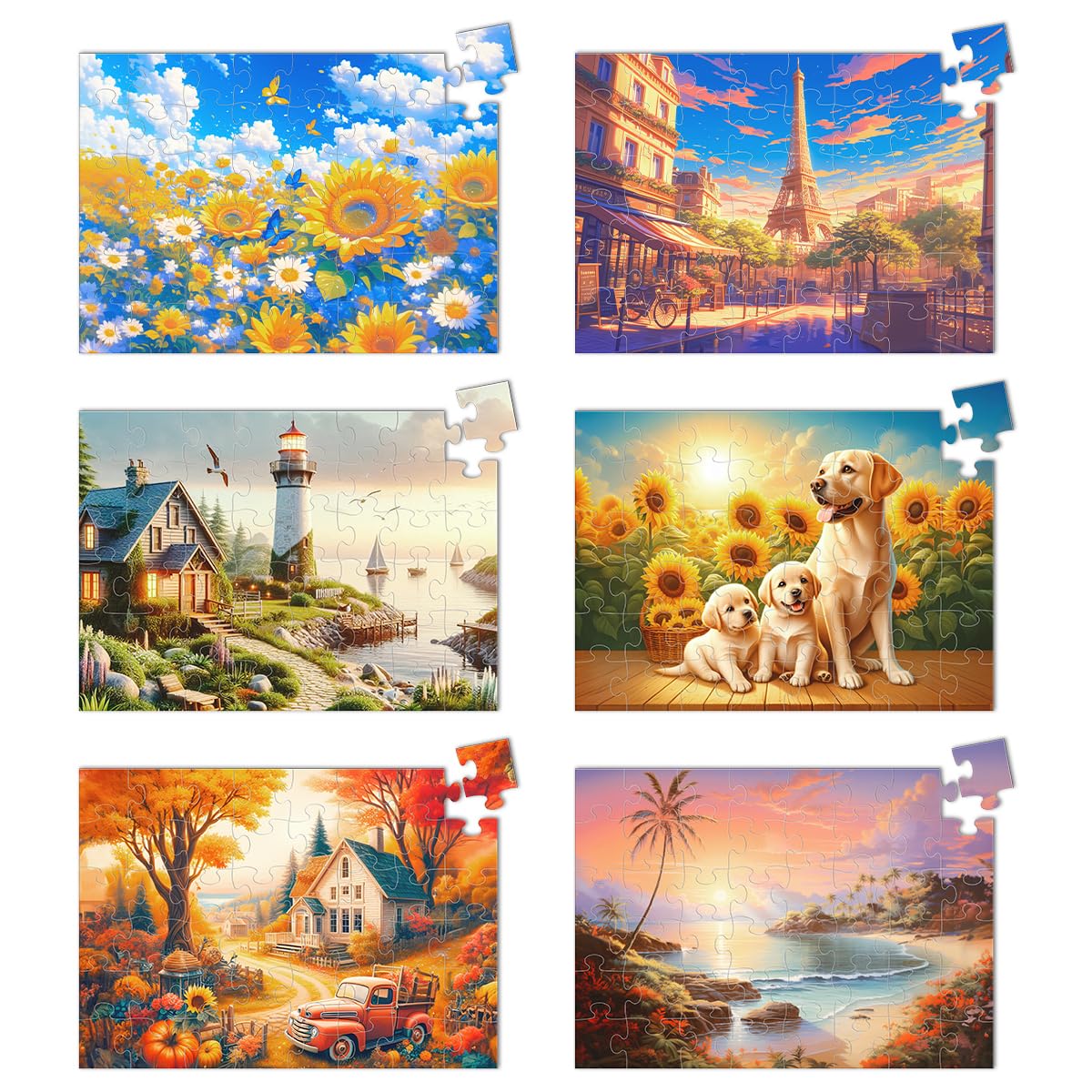 Yigney 6 Pack 48 Large Piece Jigsaw Puzzles for Seniors Alzheimer Products for Elderly Dementia Activities Memory Game for Patients in Nursing Home with Storage Box 48 Large Pieces