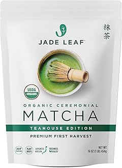 Jade Leaf Matcha Organic Ceremonial Grade Matcha Green Tea Powder - 100% Pure Japanese First Harvest Green Tea for Ceremonies, Usucha, Lattes 454g / 16 Ounce Bulk Pouch (Pack of 1)