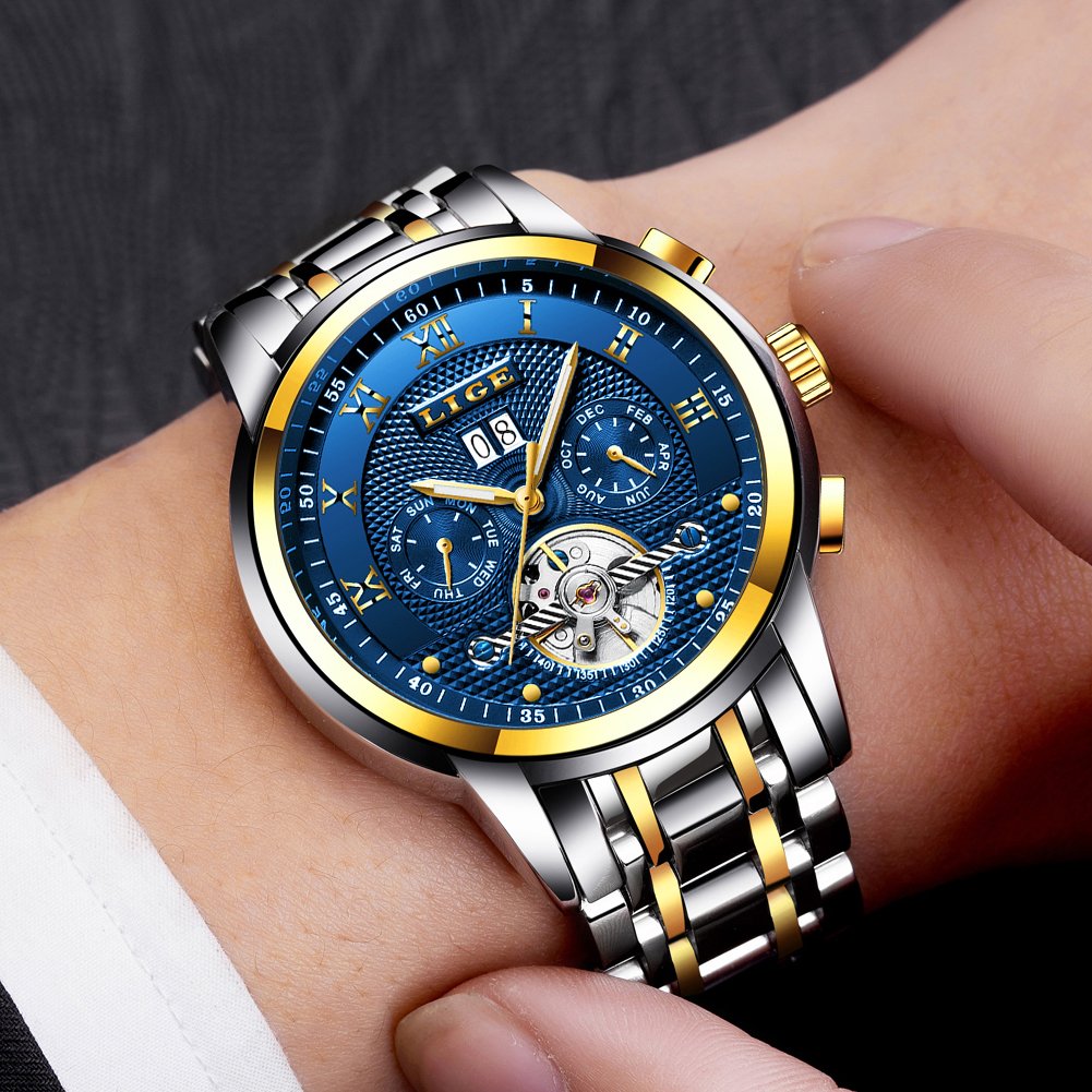 LIGE Herren-Armbanduhr, modisch, automatisch, mechanisch, wasserdicht, Business-Armbanduhr für Herren