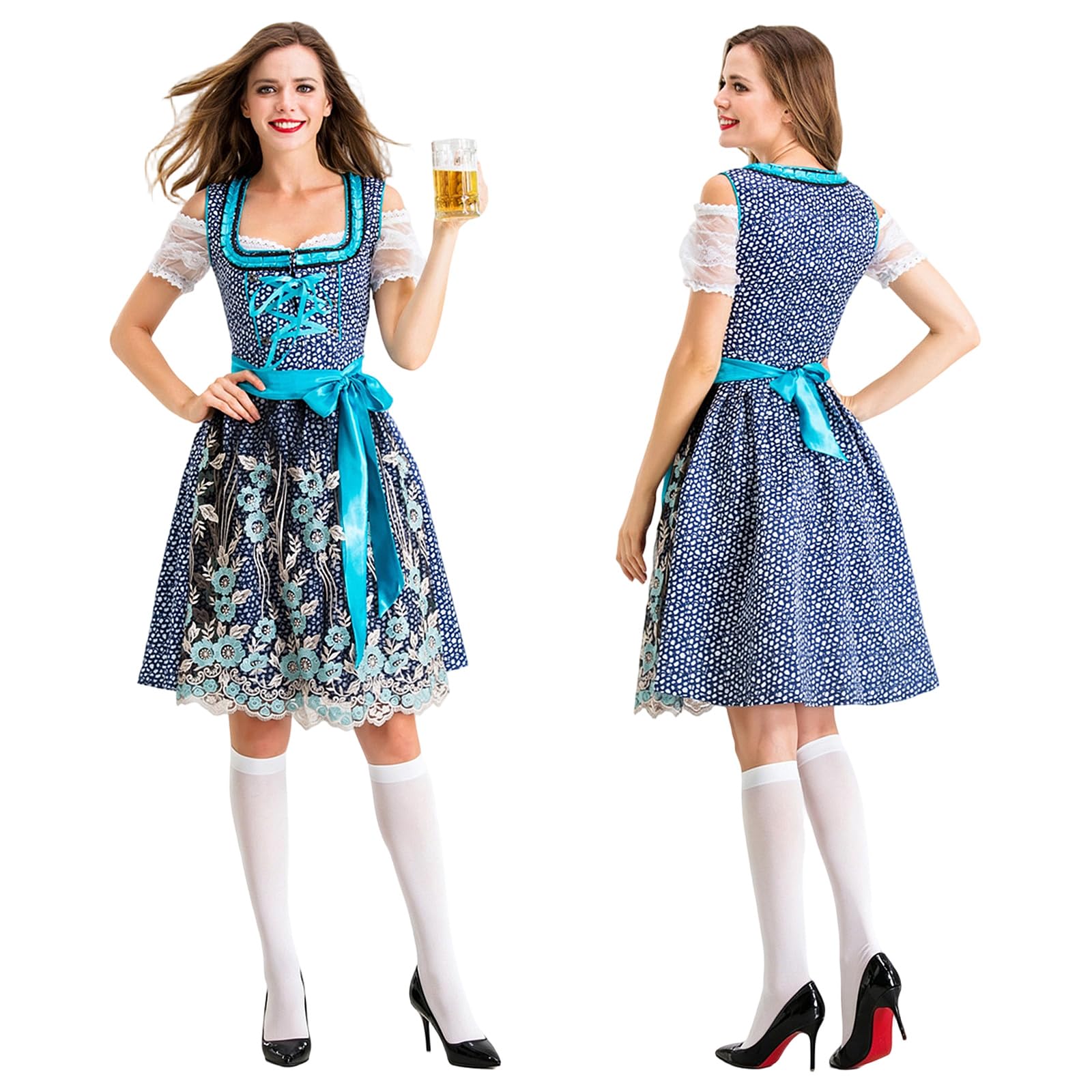 Generisch Dirndl Damen Midi Oktoberfest Damen Outfit Trachtenkleid Elegant | Dirndl-Komplettsets Frauen Mit Bluse Schürze Spitze Dirndlkleid Festlich Trachtenmode Kleider Party Schick Dirndelkleider