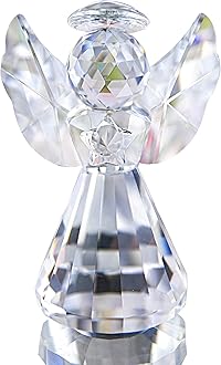 HDCRYSTALGIFTS 3inch Crystal Guardian Angel Figurine Paperweight Decor Glass Christmas Angel Statue Ornaments Art Collectible Gift for Women (Clear)
