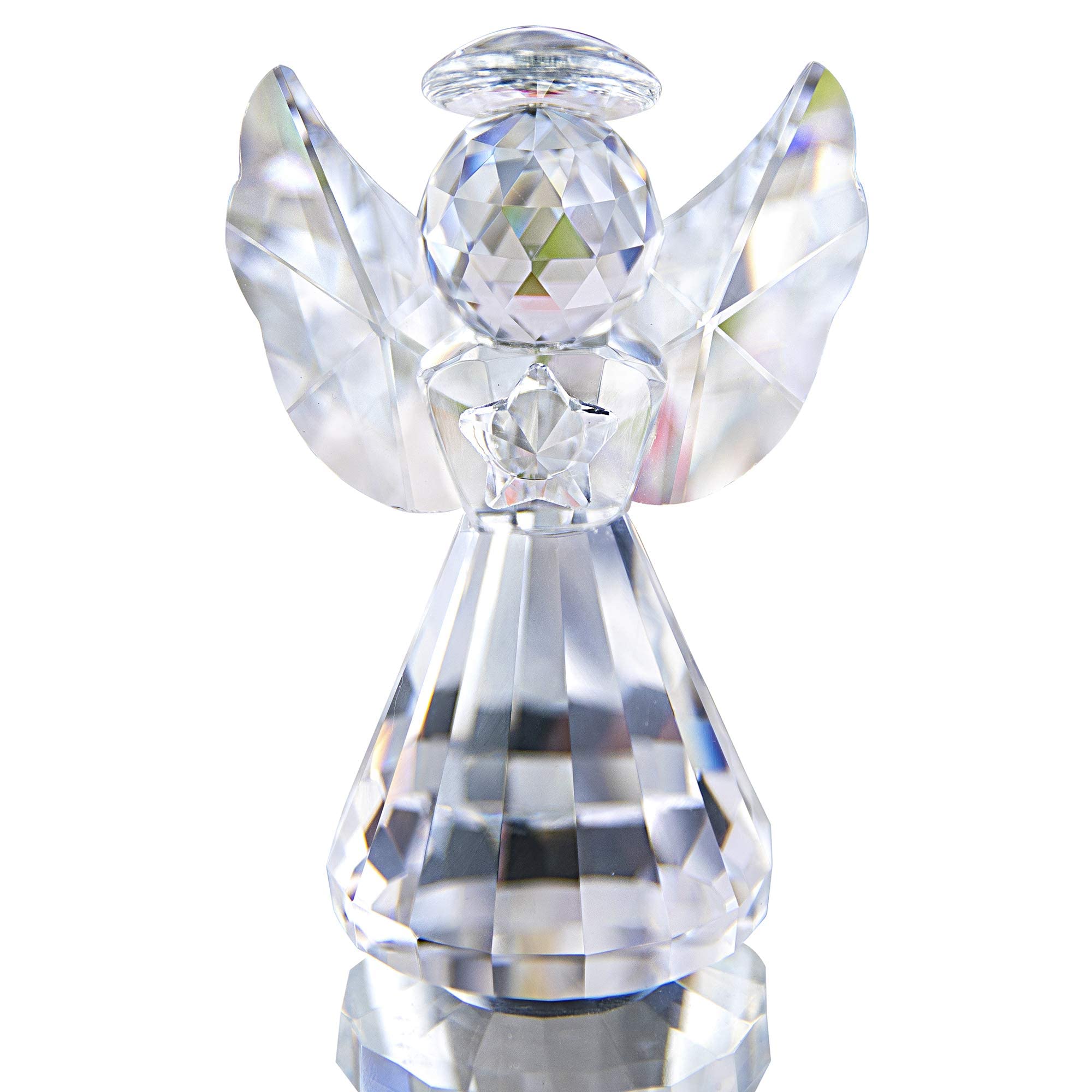 HDCRYSTALGIFTS 3inch Crystal Guardian Angel Figurine Paperweight Decor Glass Christmas Angel Statue Ornaments Art Collectible Gift for Women (Clear)