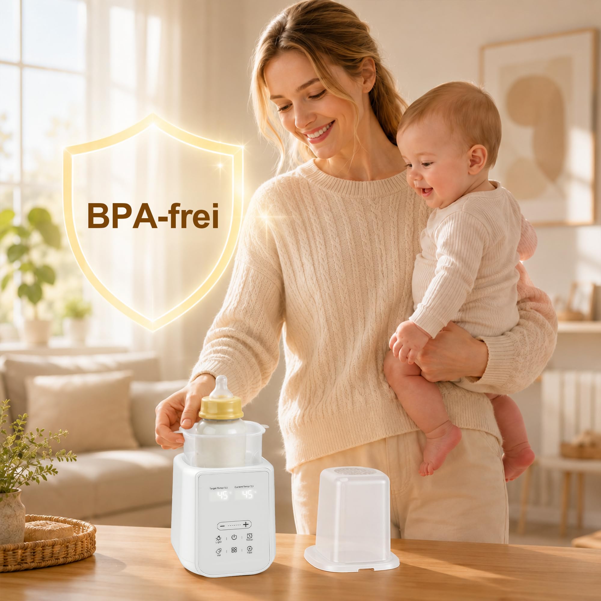 Calentador de Biberones 10-en-1, Esterilizador y Calentador Eléctrico con Pantalla Táctil y Temporizador 24h, Calienta Leche en 3-7 min, Mantiene Caliente 48h, para Casa y Viaje, Blanco
