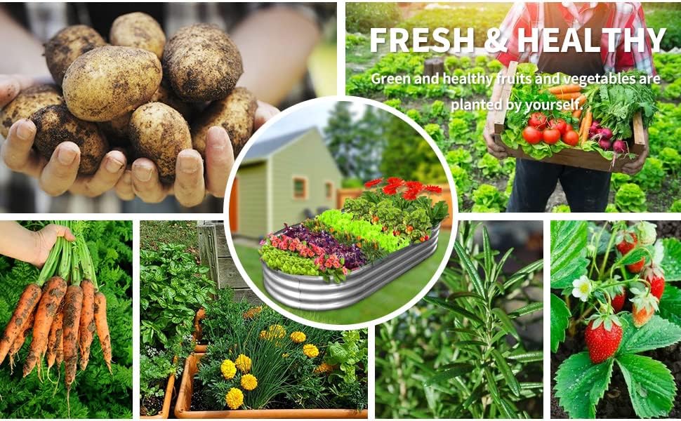 Miniatura 6 de Cama de jardín elevada de 6 pies, paquete de 2 macetas galvanizadas para frutas, verduras, flores, exteriores, fácil de instalar