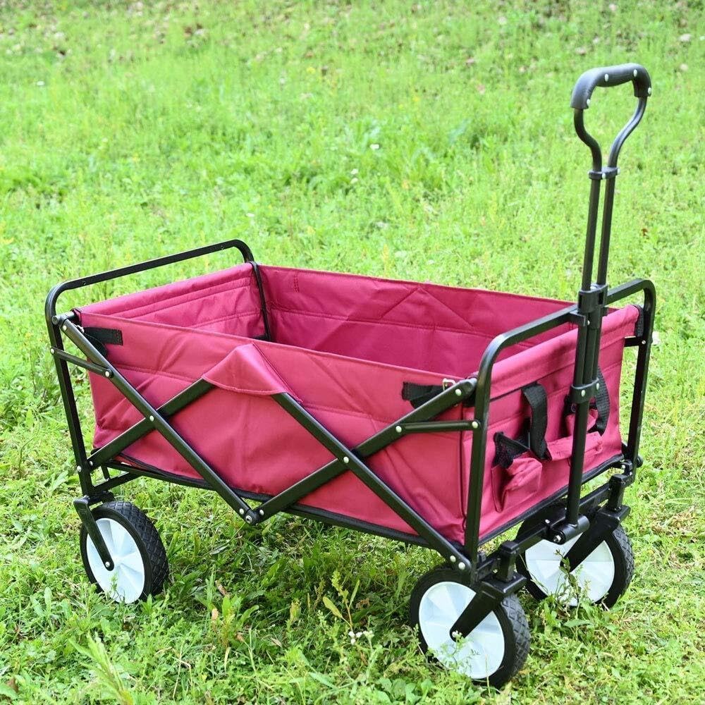 Folding Garden Cart Pull Wagon with Adjustable Handle, 360° Rotating Wheels, 60kg Load Capacity, Portable for Camping, Beach, Shopping(Type 1)