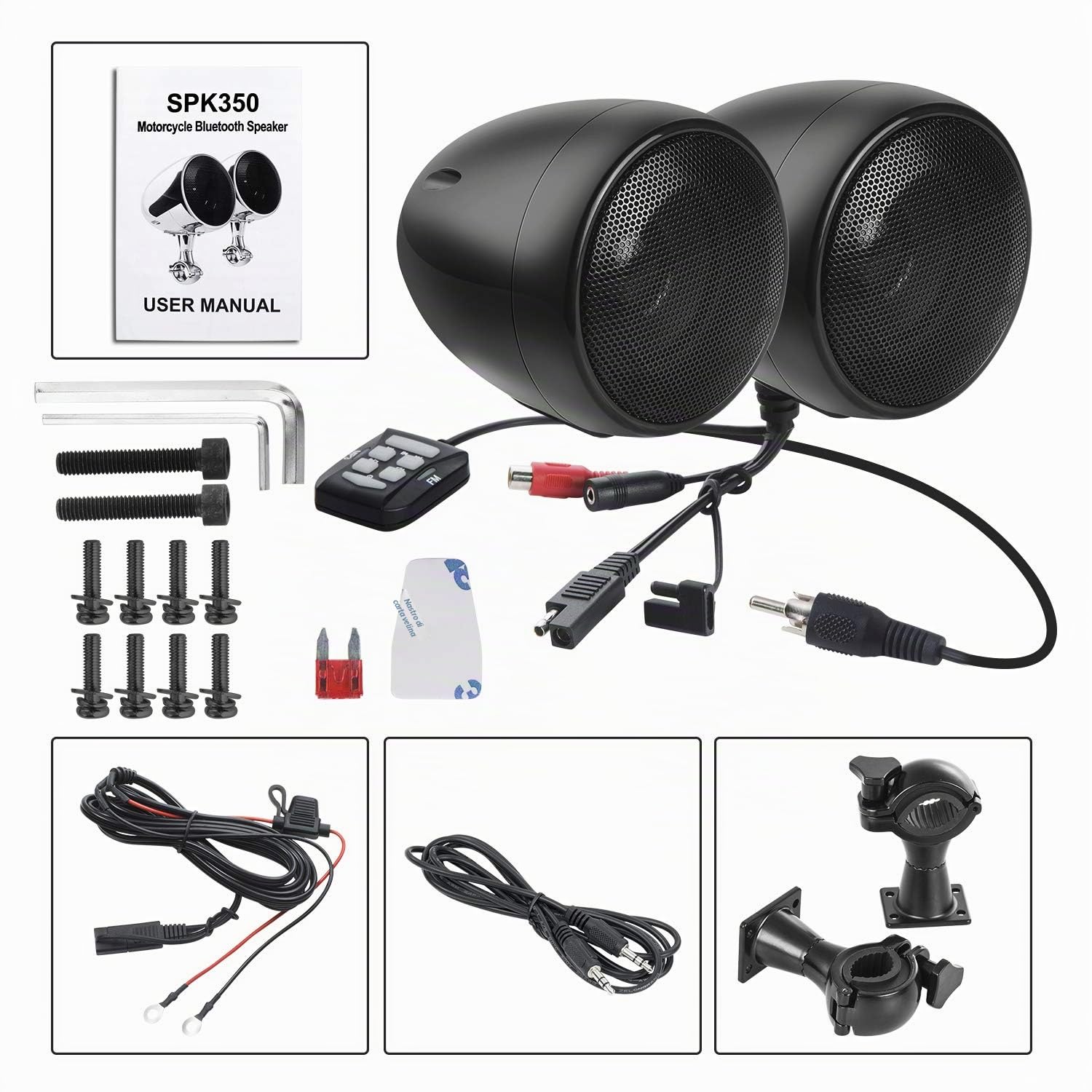 IMESTOU Sistema Audio Per Moto 4'' – Altoparlanti Stereo Bluetooth Impermeabili Con Amplificatore 300W Classe D, Attacco Per Manubrio 1-1.25'' E Radio FM - 3