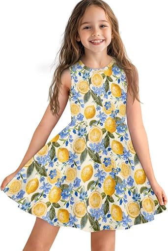 Girls Summer Dress High Waisted Sleeveless Camisole Party Holiday Swing Sunny Dress for 3-16 Teens