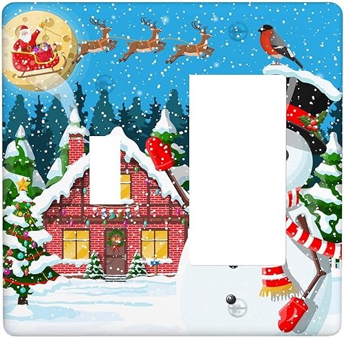 Miniatura 65 de Cubierta de interruptor de luz dúplex de 1 banda, cubierta decorativa de Navidad con copos de nieve rojos, placa frontal decorativa para cocina