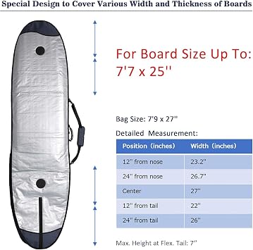 Abahub Surfboard Travel Bag, Foam Padded Day Bag Cover for 6'0-10'0