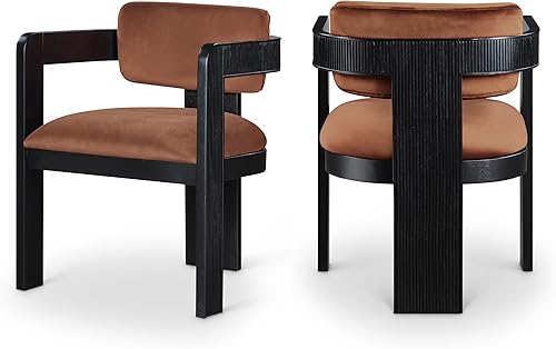 Miniatura 26 de Meridian Furniture 11094Cognac-C Sacha Collection - Silla de comedor Art Deco, terciopelo coñac ultra lujoso, terciopelo de 11.21 oz/m², acabado