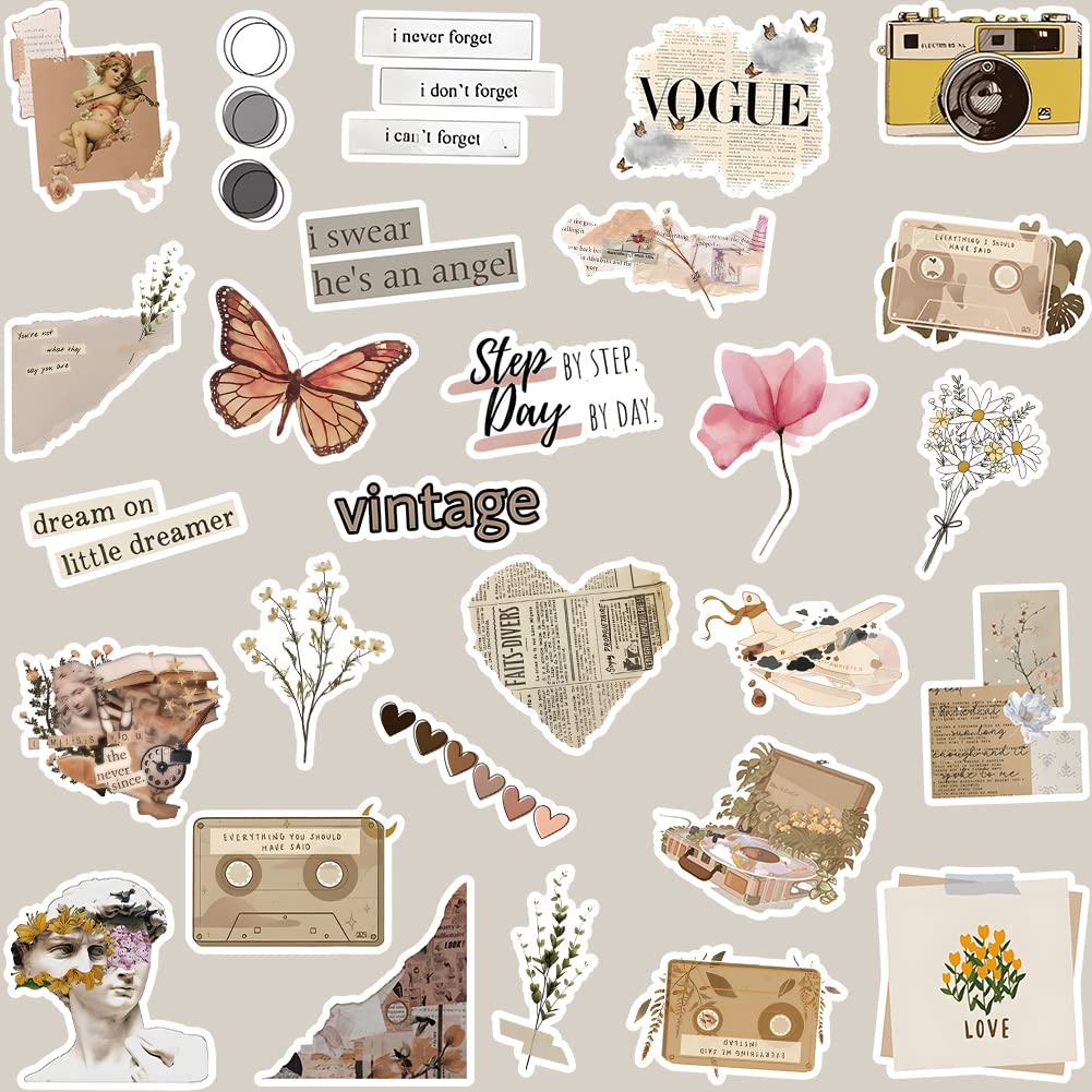 Amitorfo 120 Pcs Vintage Aesthetic Stickers, Neutral Beige Scrapbook & Journal Stickers - Image 4
