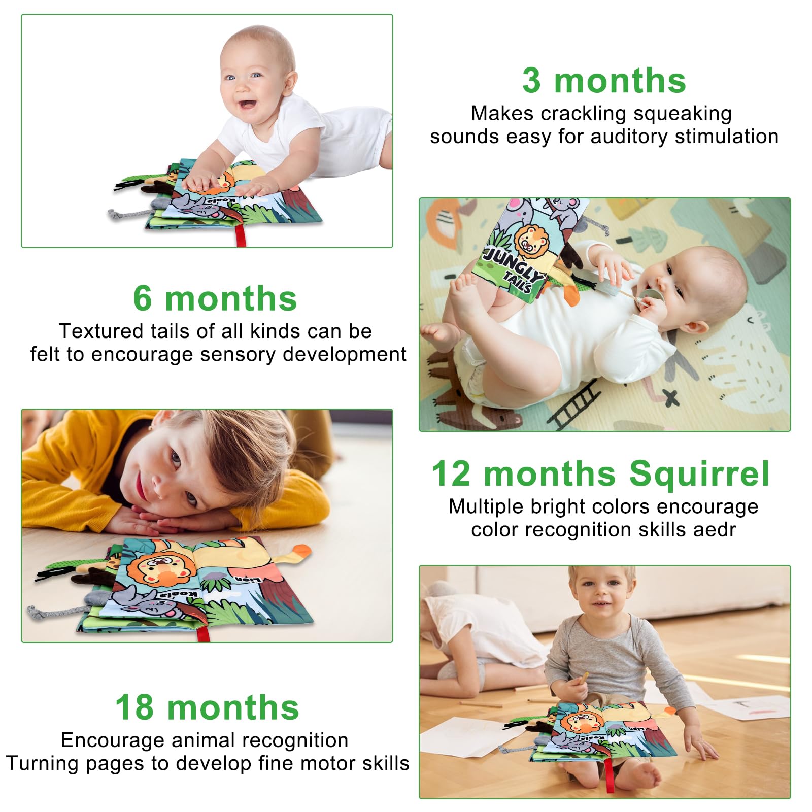 Chiluxendo Jouet Bebe 0-3 Mois, Livre Sensoriel Jeux Eveil, Fabric Book en Tissu Bébé Livre Sensoriel, Tissus Livres D'Éveil Jouet Educatif Montessori, pour Cadeau Bebe Garcon Fille