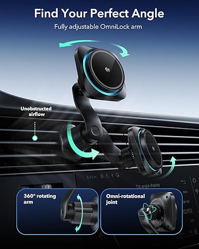 Miniatura 4 de ESR OmniLock Qi2.2 - Cargador MagSafe de 25 W para montaje en automóvil con CryoBoost, cargador MagSafe para automóvil con refrigeración para