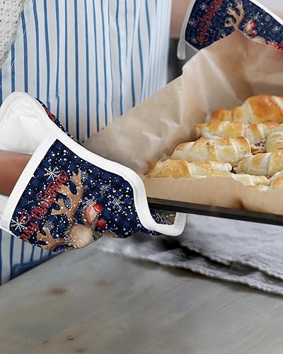 Miniatura 13 de Juego de 2 agarraderas de tela de toalla para cocina, antideslizantes, aislantes y térmicas, con bolsillo, guantes gruesos para horno, posavasos