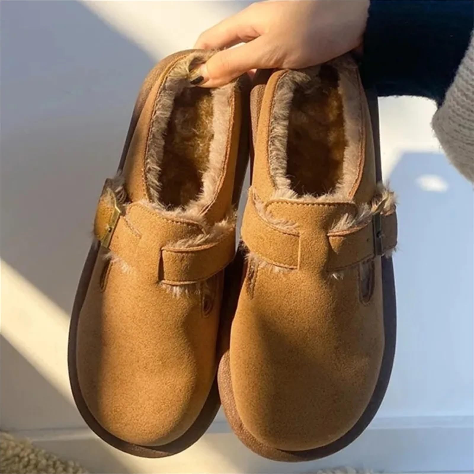 Zuecos Zapatillas for Mujer Plantilla De Goma Invierno Felpa con Soporte for El Arco Zapatos Peludos for Hogar Acogedores
