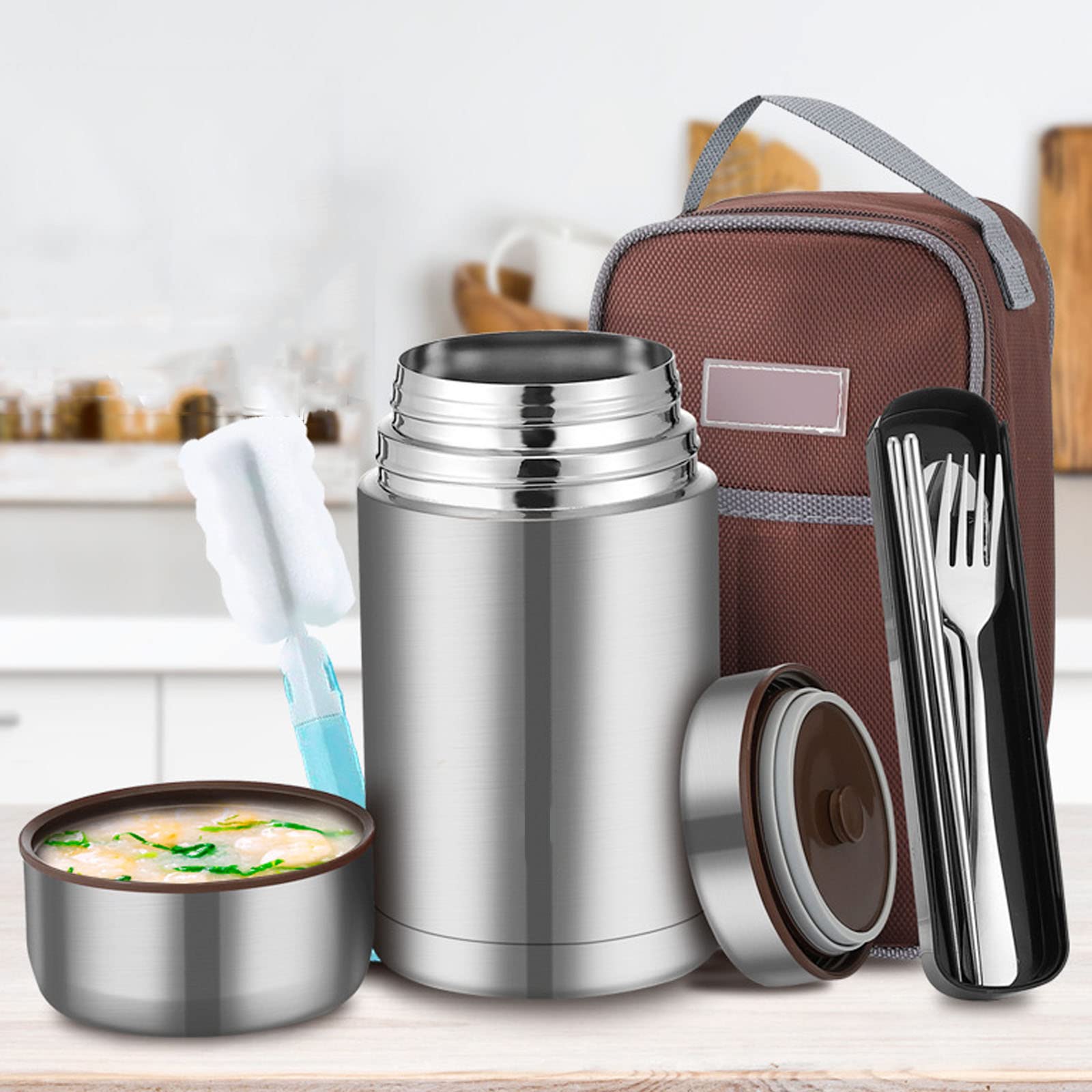 Bento Lunch, Snack Box, Lunch Box, Termosy próżniowe 1000 ml, Lunch Box na gorące jedzenie Premium ze stali nierdzewnej, termosy próżniowe, termosy termiczne, pojemniki z torbą, pędzel i łyżka dla dzi