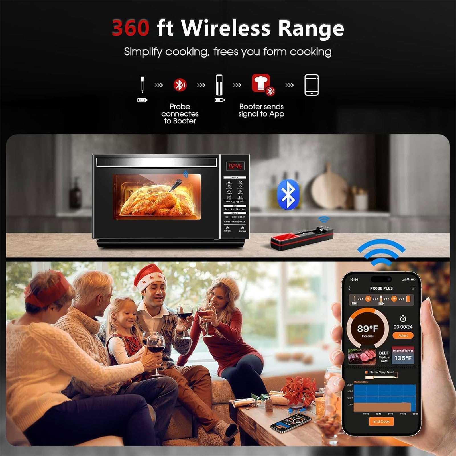 Termómetro carne inalámbrico Bluetooth digital lectura rápida precisión ±1℃