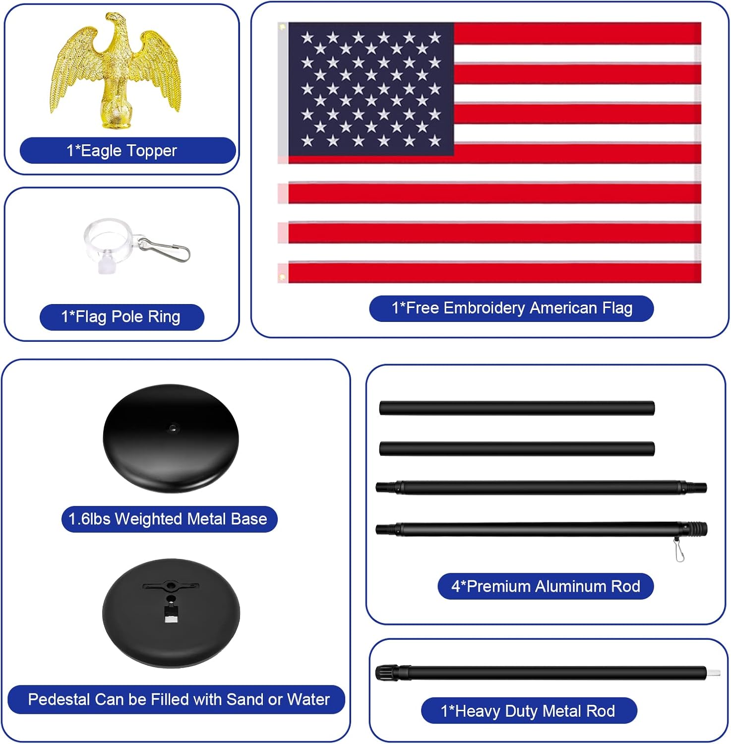 SENZHIYI Indoor Flag Pole Kit with Base and Eagle Topper 6ft-8ft,Aluminum Telescoping Flagpole Indoor for Office,School,City Hall Heavy Duty Indoor Flag Pole and Stand