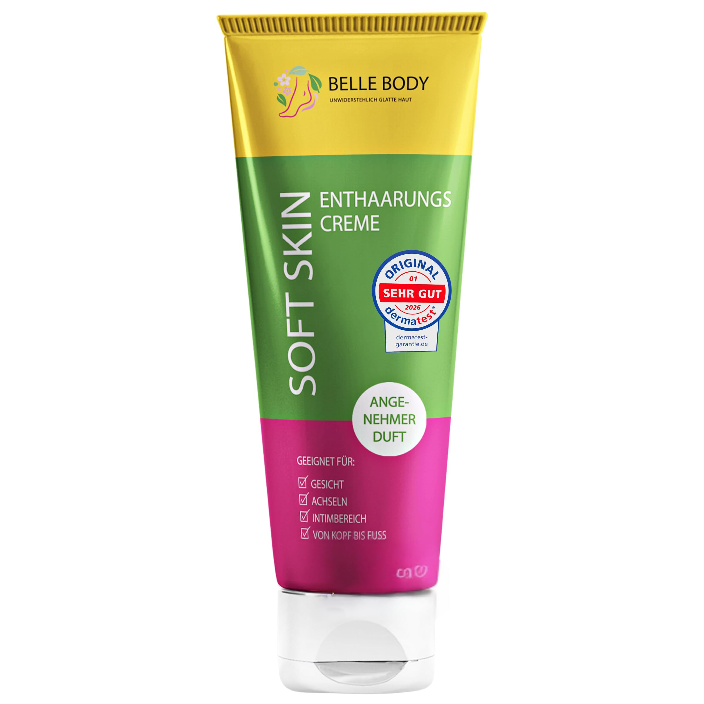 Belle Body Enthaarungscreme - Schnell, Schmerzfrei, Langanhaltend Haare weg | Enthaarungscreme für Gesicht, Achseln, Intimbereich - Sanft, ohne Rasurbrand & Pickel - Vegan - Für alle Hauttypen - 1x100ml