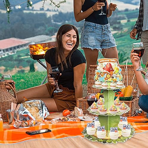 Miniatura 6 de Soporte para cupcakes de otoño de Acción de Gracias, soporte de 3 niveles para cupcakes de animales salvajes, soporte de postre de cartón para