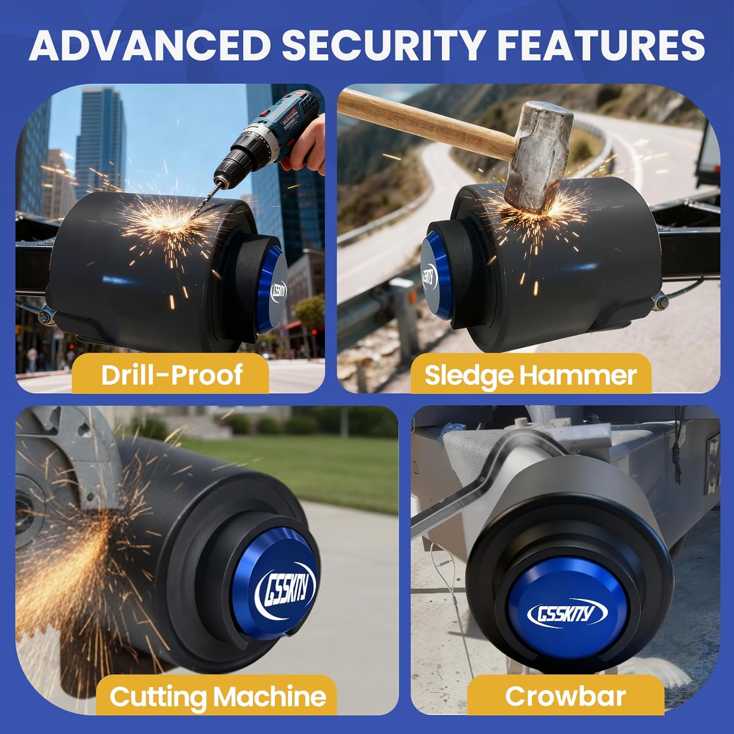 Trailer Hitch Lock 2 Inch - Heavy Duty Anti-Theft Trailer Coupler Lock & Safety Chains Lock, Pry-Resistant Solid Steel Tongue Lock for RV, Camper, Boat, Truck, Utility, Cargo, Dump Trailer