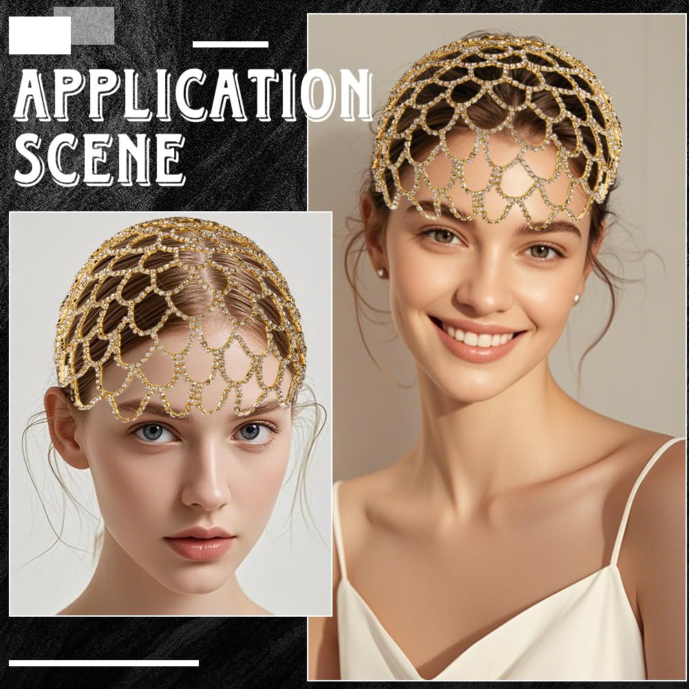 GORGECRAFT Catena per La Testa con Strass Copricapo Dorato In Cristallo Boho Copricapo Flapper con Strass Cappello con 2 clip Berretto In Rete per La Fronte Capelli Da Donna Feste di Nozze Cosplay