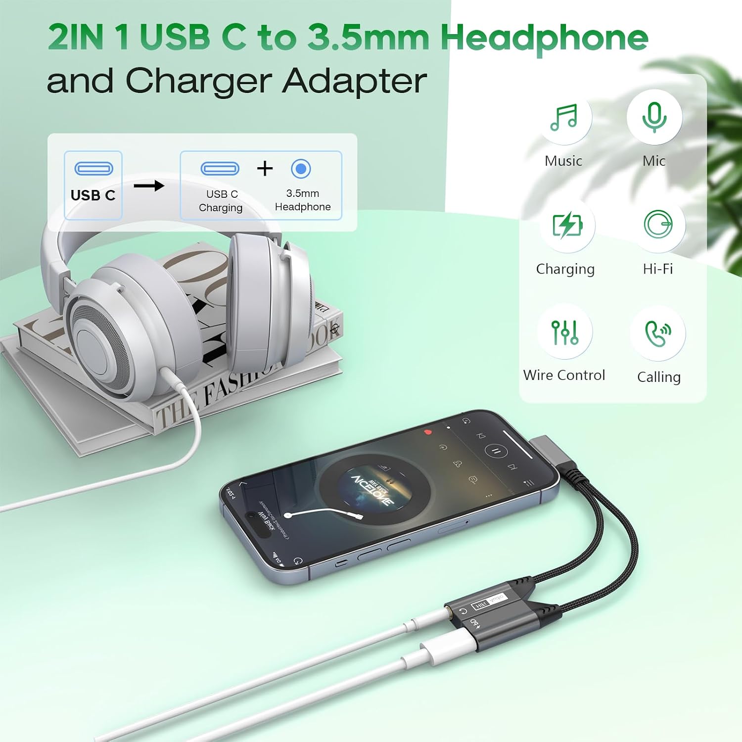 Magnetic 2-in-1 Right Angle USB C to 3.5mm Audio Jack Headphone and Charge Cable Adapter for Type C Devices,PD 60W Fast Charge Earphone Converter Splitter for iPhone 15 16/Samsung/Huawei/iPad Pro Air image 4