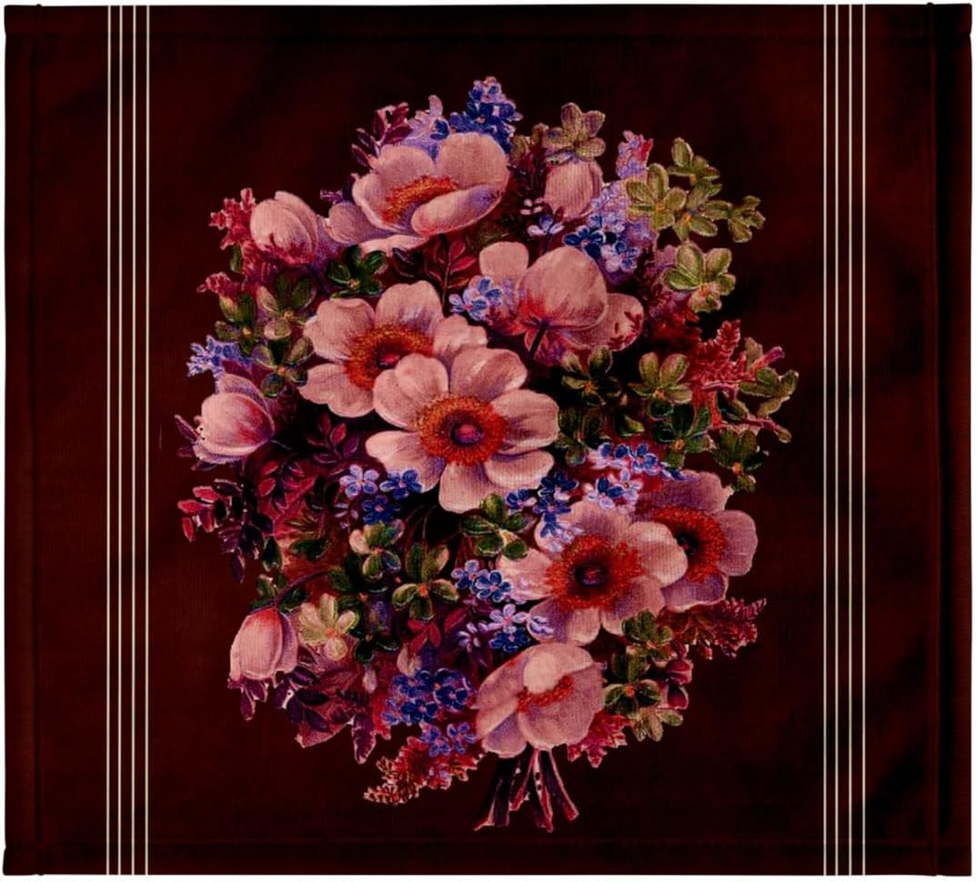 3dRose Assorted Bouquet of Pink, Green and Blue Flowers with Burgundy Textured Background and White line 22x30 Bath Hand Pool Towel