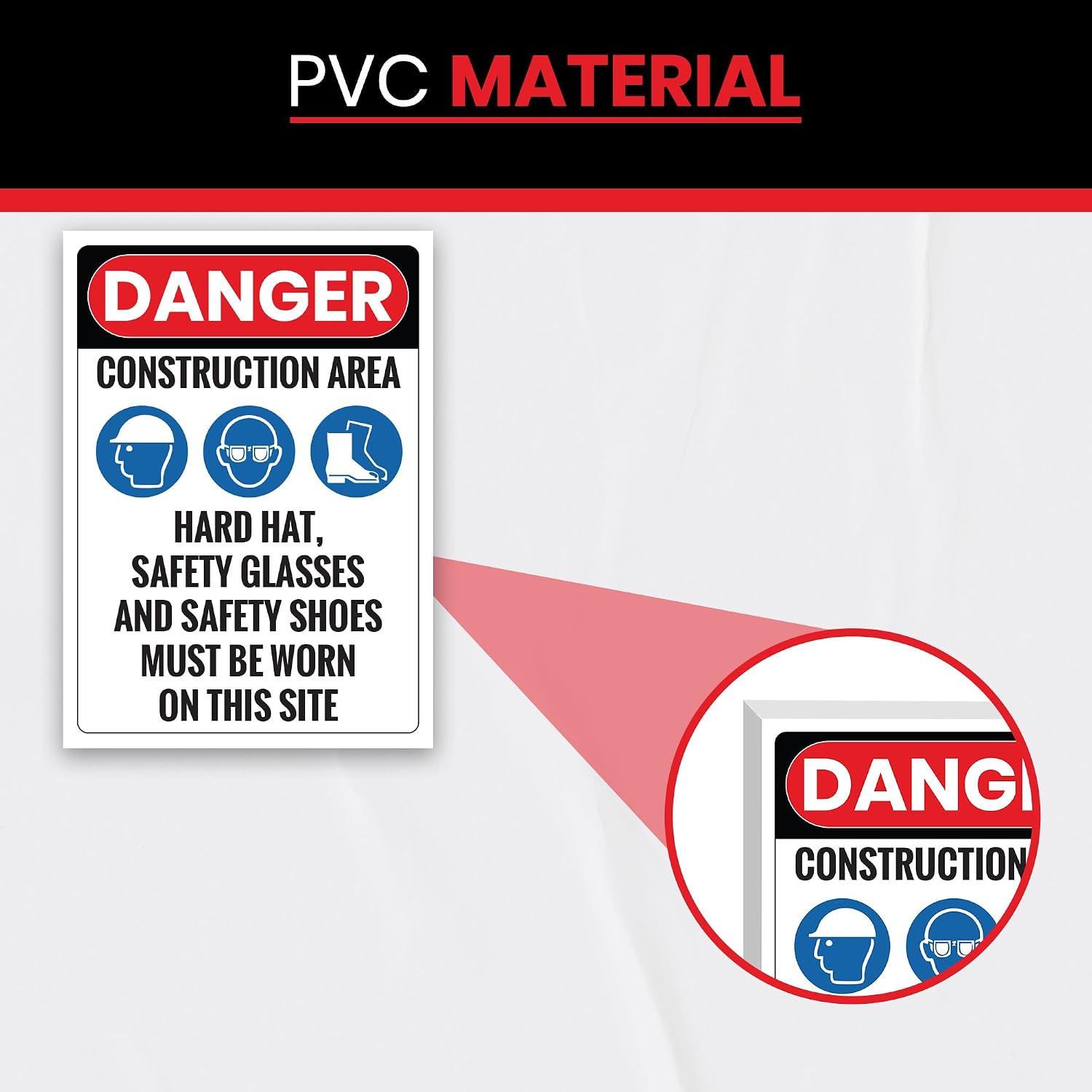 1 x PVC Danger Construction Area Signs With Zip Ties | 14x10inches Construction Sign | Waterproof Construction Signs for Jobsites
