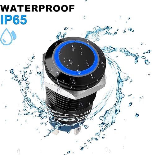 Miniatura 5 de 5 interruptores de botón de encendido y apagado impermeables de 0.472 in y 12 V con arnés de cableado y luz indicadora LED, interruptor de metal