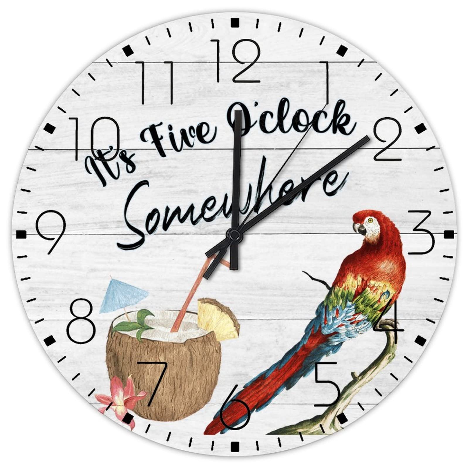 Horloge murale en bois 38cm It's 5 O'Clock Somewhere à quartz pour terrasse et bureau