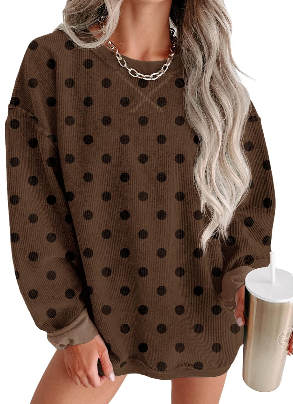 ONLYSTORY Womens Sweatshirts Oversized Cored Corduroy Pullover Tops