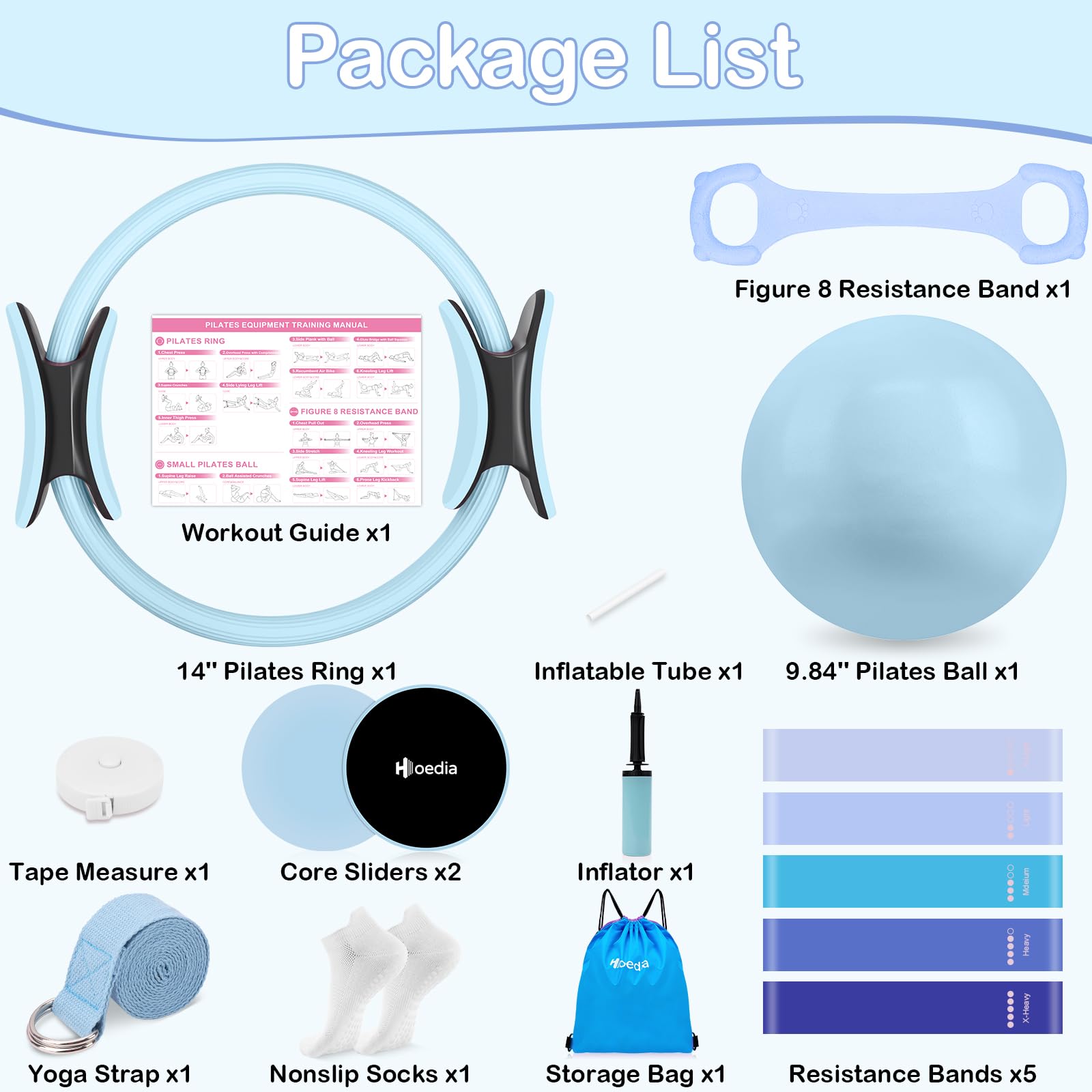 Kit Home Pilates, anneau Pilates et ensemble de balles - PILATES BALL RING RÉSISTANCE BANDES SET | 5x bandes de yoga à ceinture étirée, accessoires de gymnase à domicile pour les femmes
