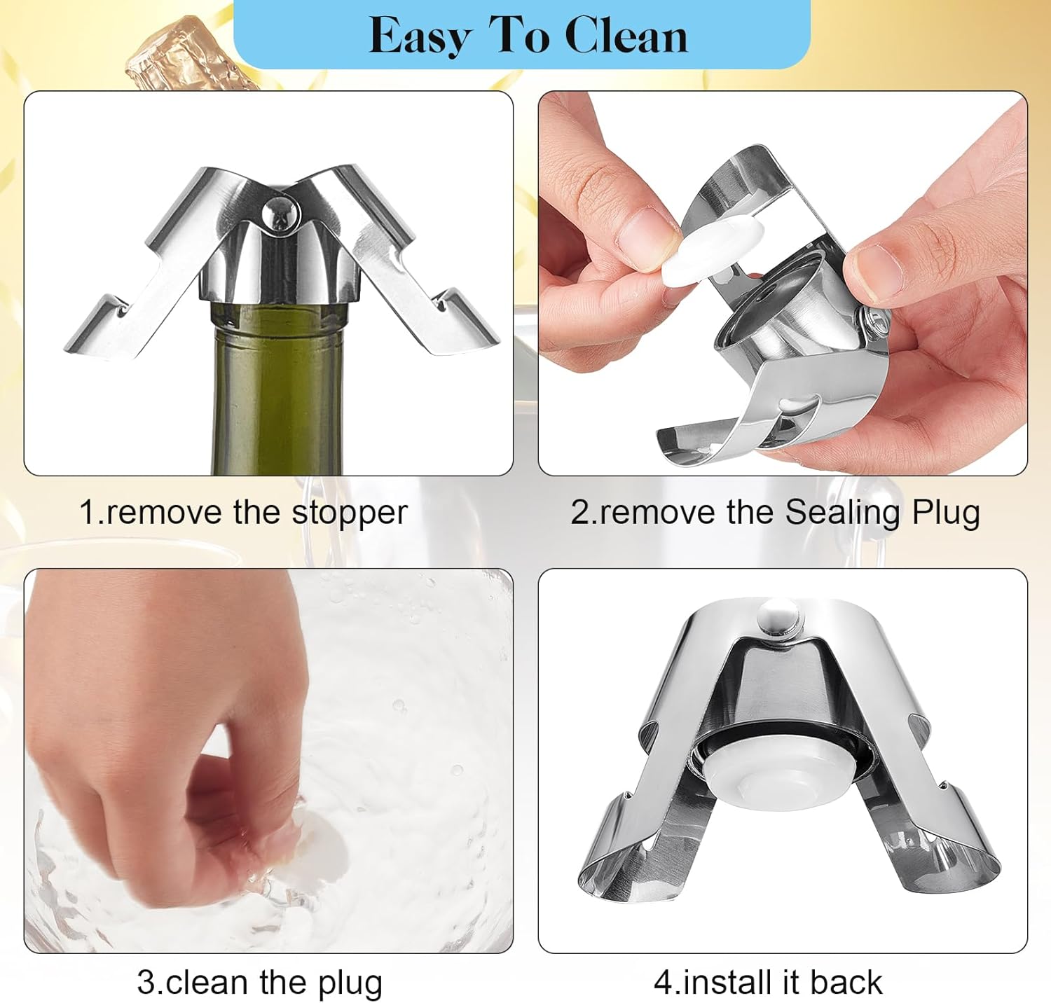 Tessco for you 18 Pcs Stainless Steel Champagne Stopper Bulk Reusable Bottle Sealer Wine Corker Champagne Cork Stopper Saver Plug for Prosecco Sparkling (Silver)