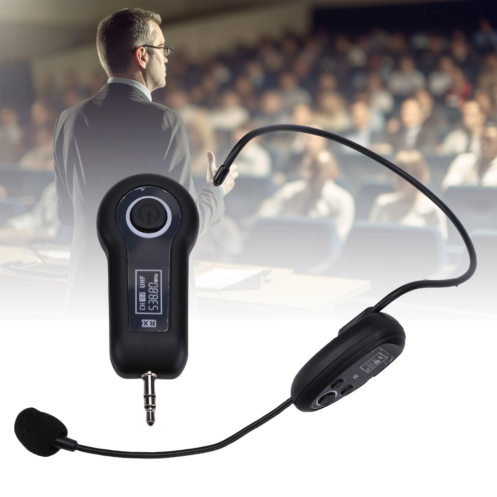 Annadue Microfono Ad Archetto Wireless 2.4G UHF, Microfono Lavalier Wireless con Connettore da 3,5 Mm e 6,35 Mm per Insegnamento, Fitness, Guida Turistica, Amplificatore vocale. (1 per 2)
