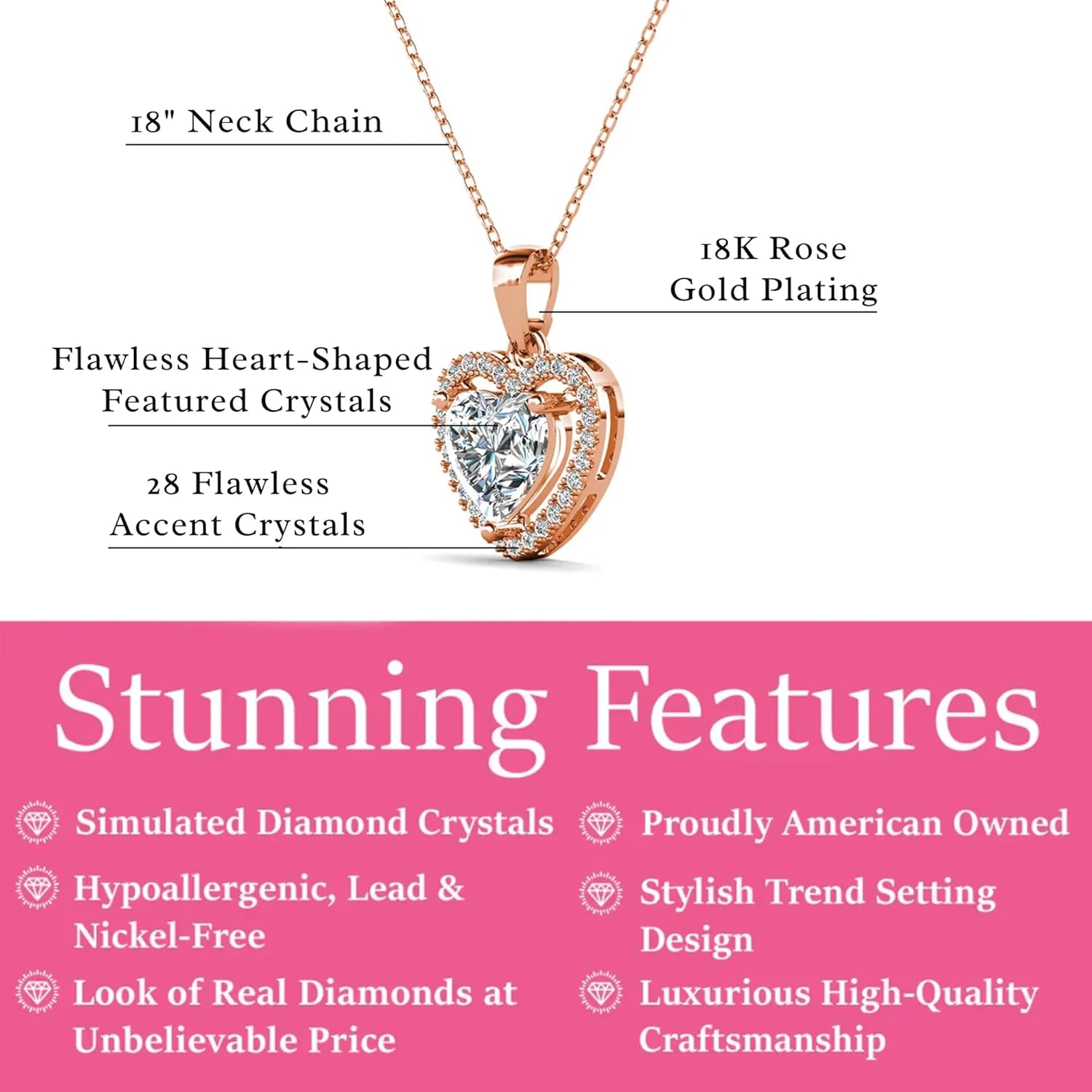 Cate & Chloe Amora Heart Pendant Necklace with Simulated Diamond Crystals | 18k Gold Plated Romantic Jewelry for Women | Adjustable Chain Design | Gift for Her on Valentine’s Day, Anniversary - Image 2