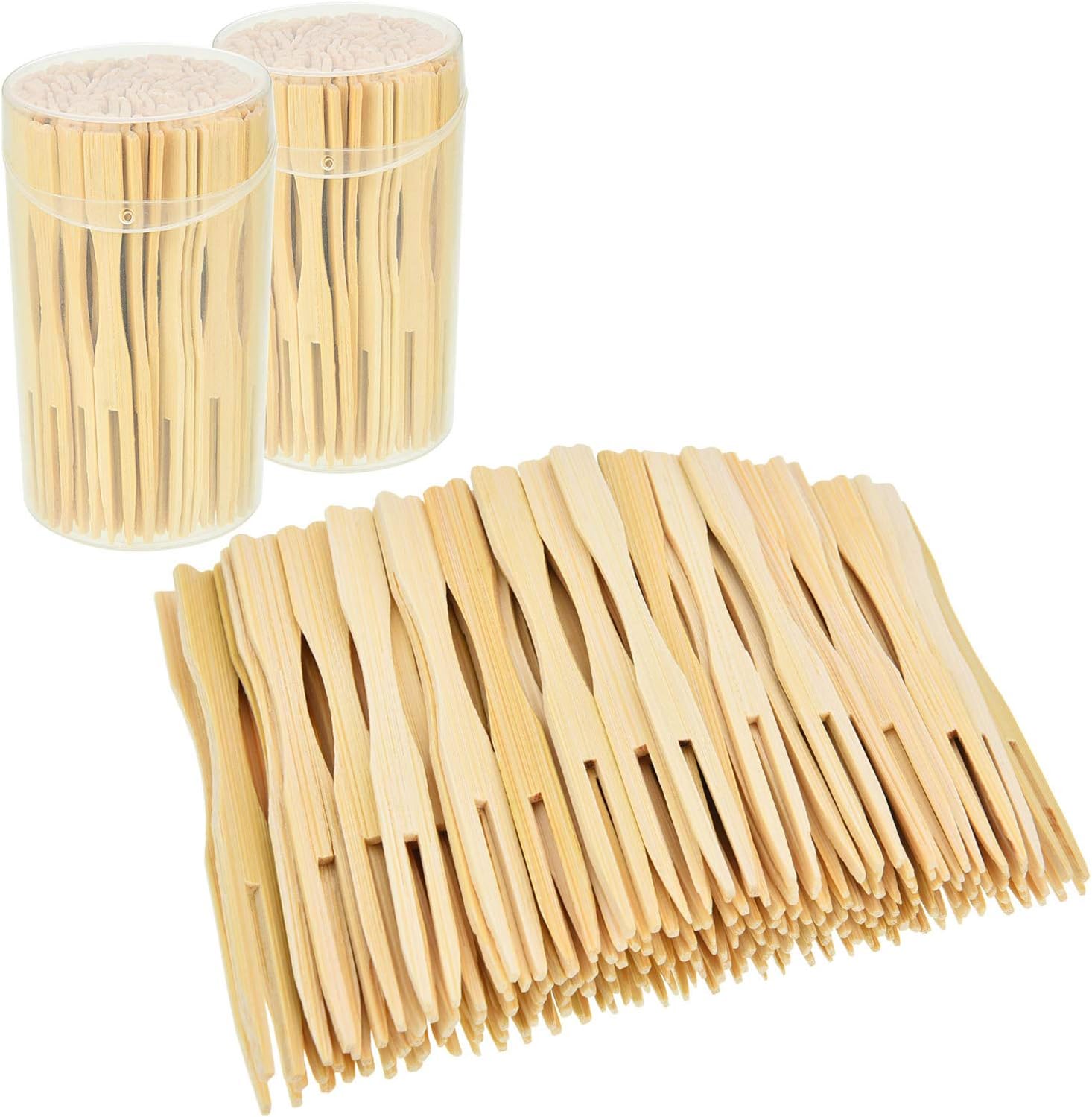 Total Bamboo Forks 3.5 Inches Appetizer Forks Double Prong Appetizer Cocktail Forks Mini Food Blunt End Forks for Banquet Catering Party, 2 Pack 220 Pieces