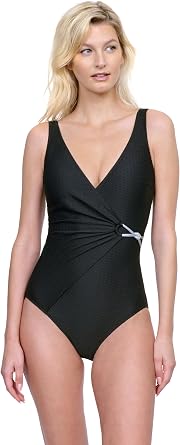 Gottex Harbourside Womens Textured Square Neck One Piece Swimsuit with Soft Cups and Tummy Control Beachwear Essential