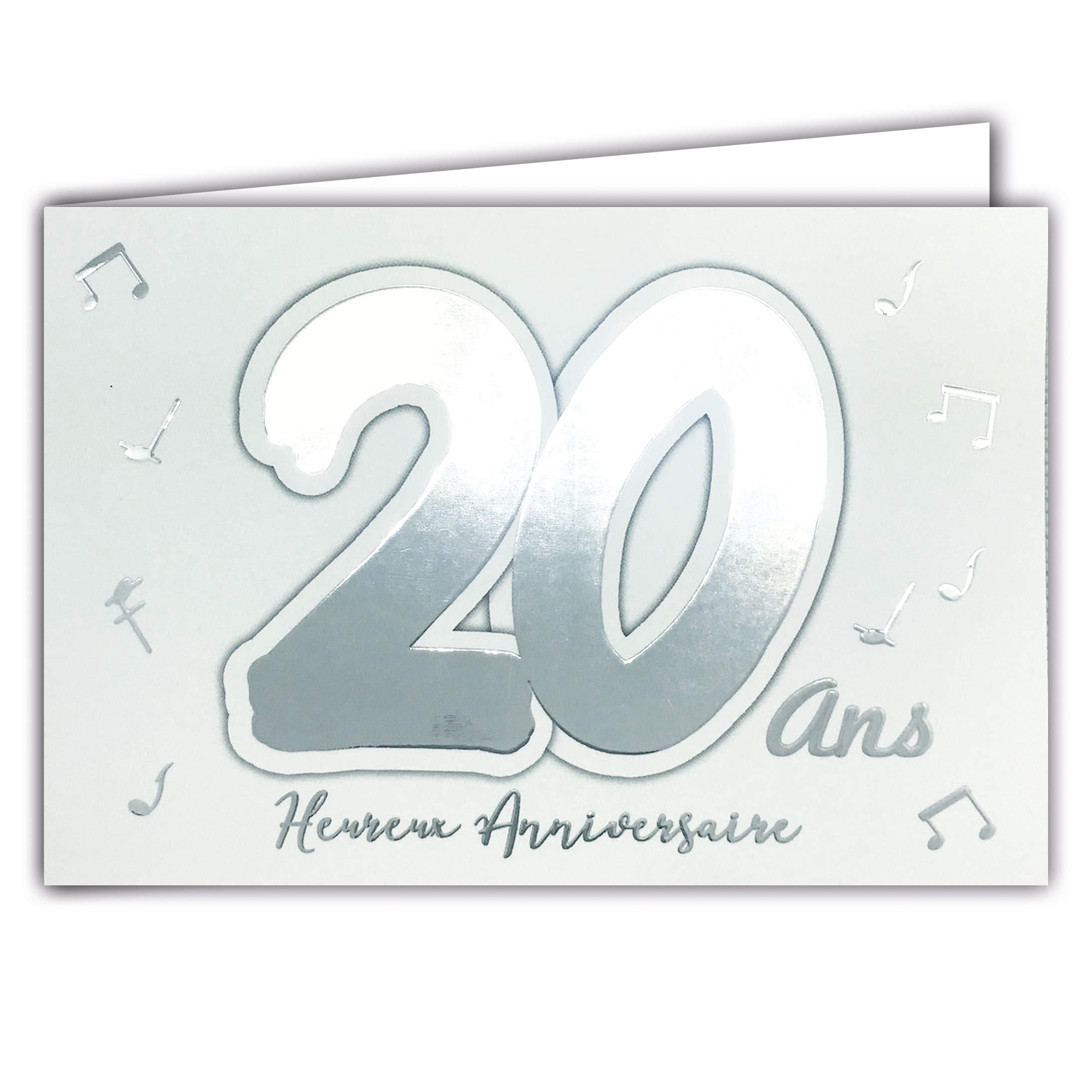 Afie 69-2202 Happy 20th Birthday Card with Musical Notes on White Background 17 x 11.5 cm