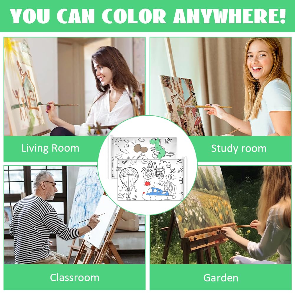 AUNHOKE Rollo De Dibujo Infantil – 2 Rollos De 30 X 300 Cm, Papel Autoadhesivo Con Motivos De Animales Y Dinosaurios, Para Colorear En Pared O Mesa