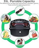 Vista 4 de 35L Motorcycle Top Case, Motorcycle Daily Tail Box Trunk Lockable Storage Carrier Plastic Case with Soft Backrest Universal Mounting for Helmet