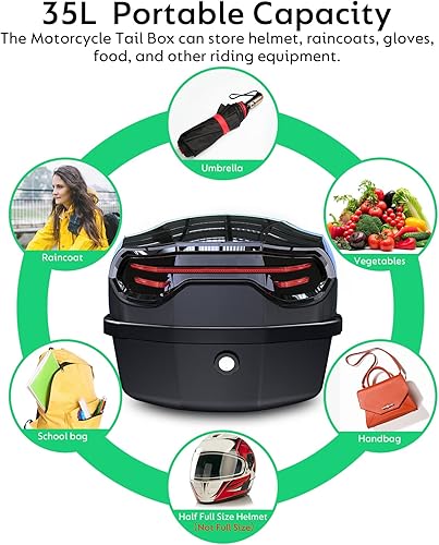 Miniatura 4 de Funda superior de motocicleta de 35 L, caja trasera diaria para motocicleta, maletero con bloqueo, plástico impermeable, con respaldo de plástico