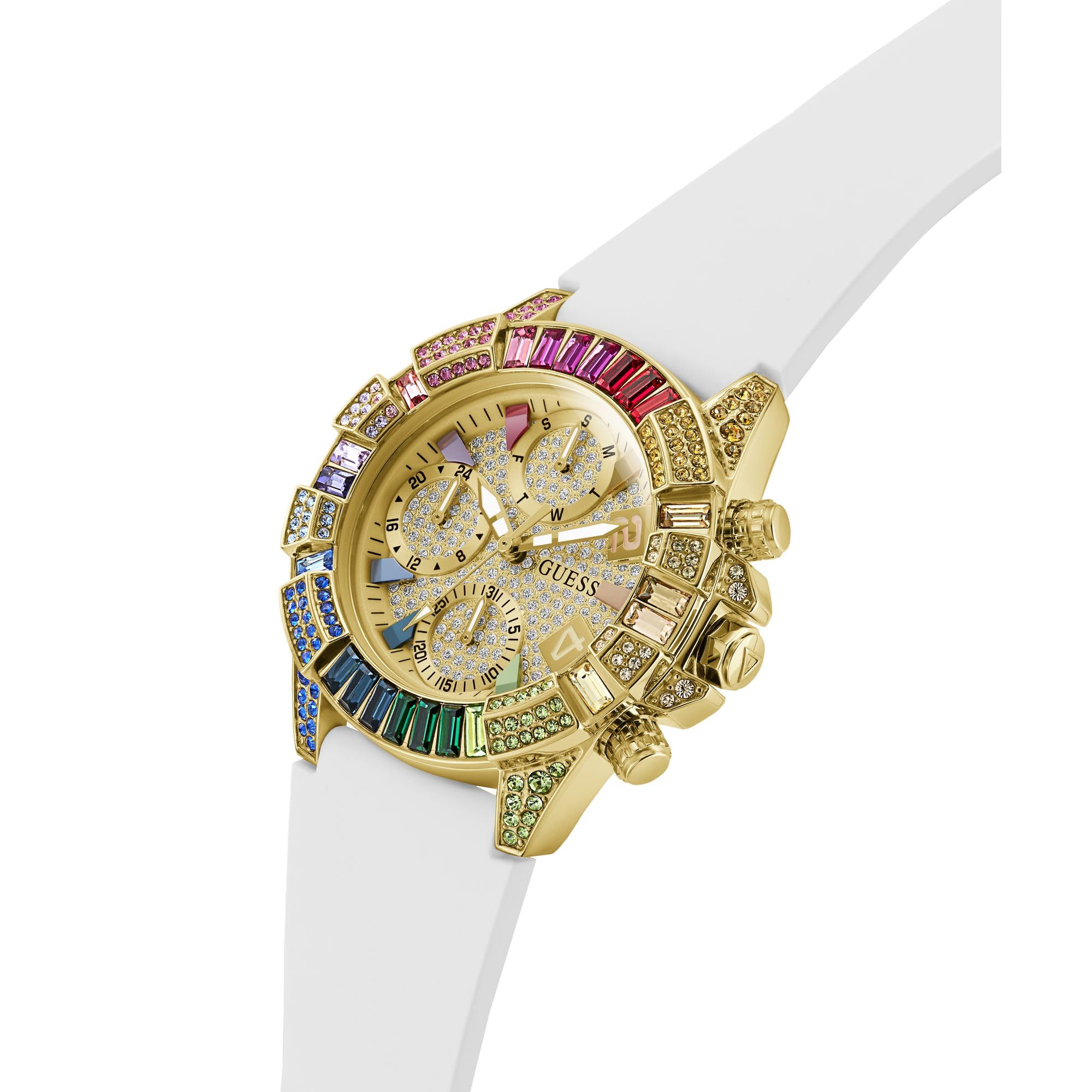 Guess True, Damen Armbanduhr, Quarz Analog, Edelstahl, 39mm, Silikonarmband, Weiß, 5 bar, Zifferblattfarbe: Champagner, Datumsanzeige, GW1047L2