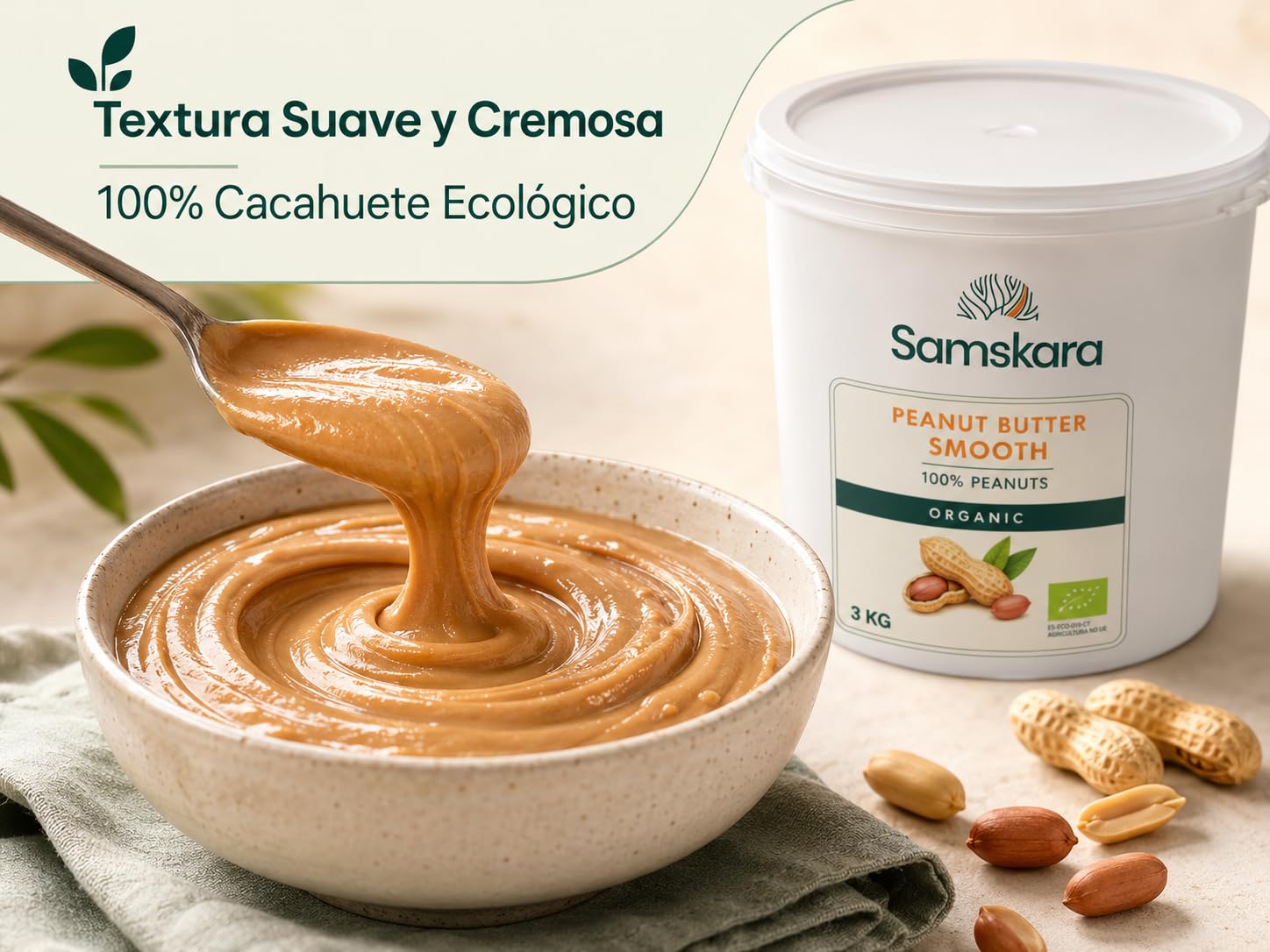 Crema de Cacahuete Ecológica BIO Smooth 3kg x 2 Cubos | 100% Cacahuetes Tostados | Mantequilla de Maní Cremosa Sin Azúcar Añadido, Sin Sal, Sin Aceite de Palma | Vegana | Pack Ahorro