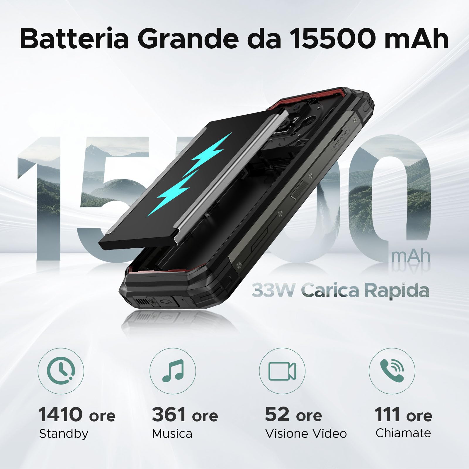 DOOGEE Fire 6 Power Rugged Smartphone Android 14, 20GB RAM + 256GB ROM Telefono Indistruttibile, 15500mAh Batteria, 120LM Torcia, 6.56" Display Smartphone Rugged, 18W OTG, NFC/Face ID/IP68/50MP/GPS