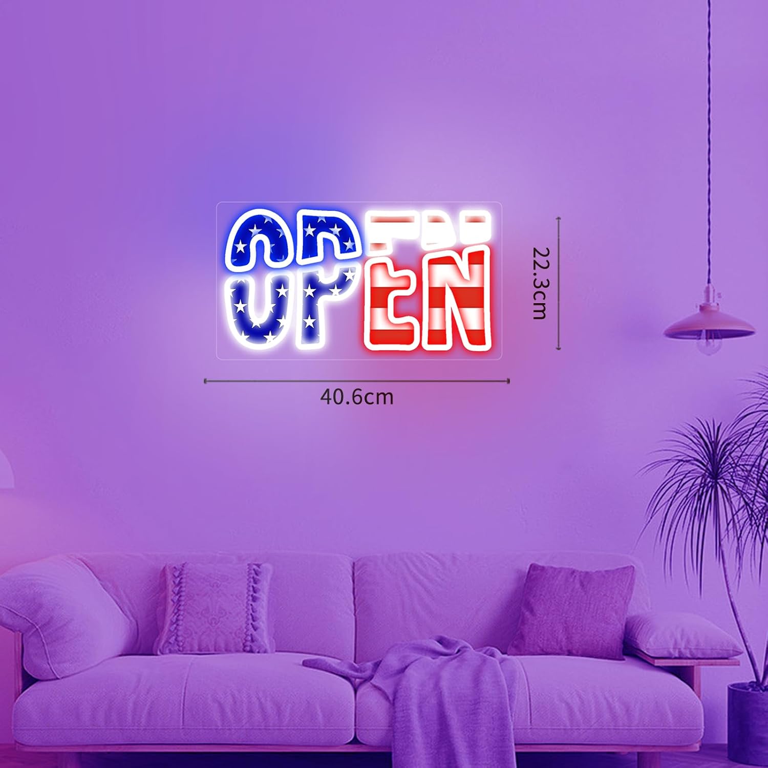 LED Open Sign for Business, USA Flag Ultra Bright Open Light 16 Inch Plug In Light Up Sign, High Visibility LED Signs for Store Bar Hotel Retail Shop Window