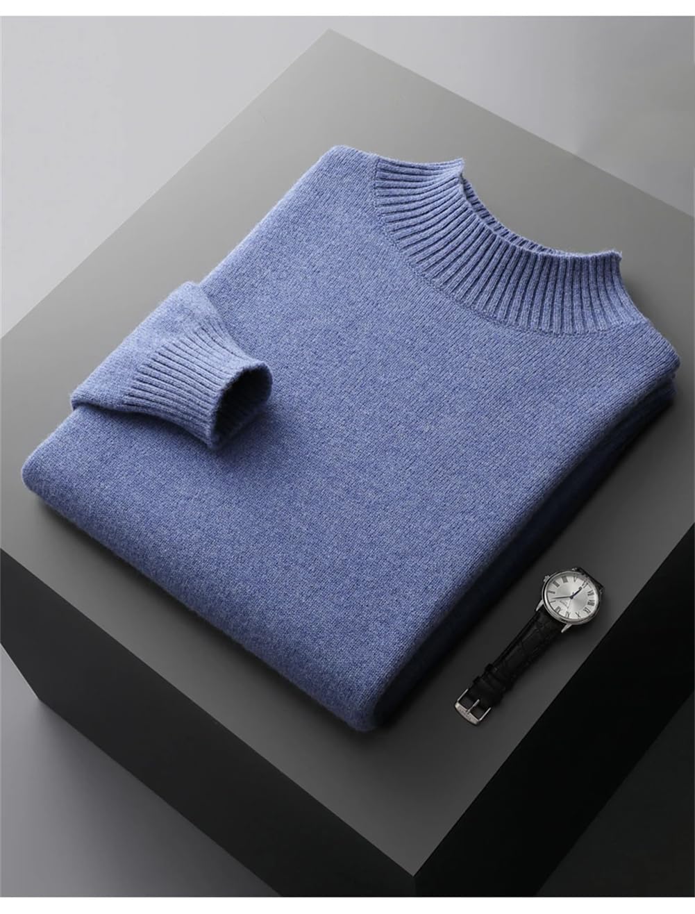 Maglione da uomo in 100% lana merino a collo alto lavorato a maglia tinta unita maglione a collo alto spesso pullover casual