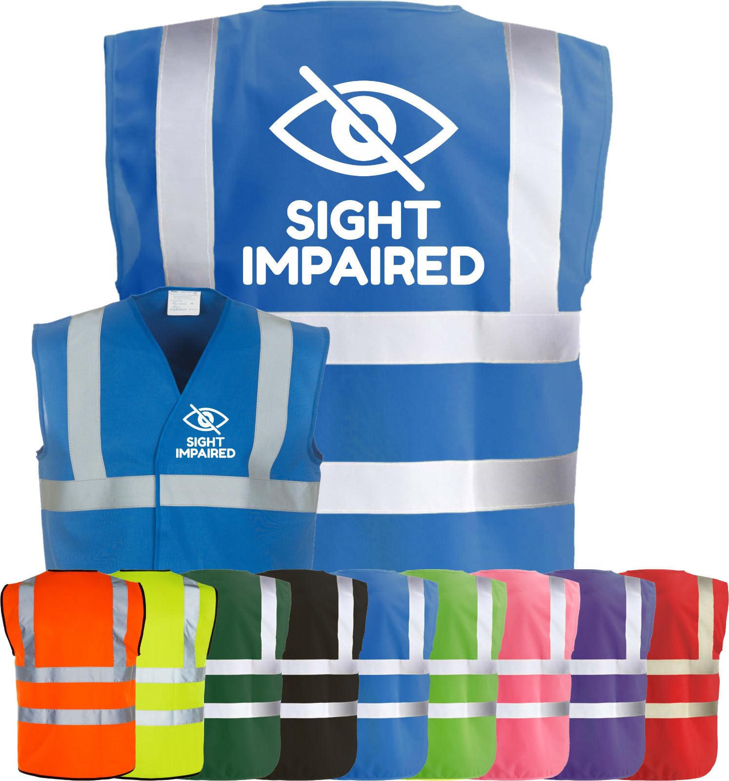 Corporate Togs Sight Impaired Blind Aid Printed Vest - Hi Vis Safety Vest, Waistcoat, High Visibility, Fastening Waistcoat | Protective Safety Wear