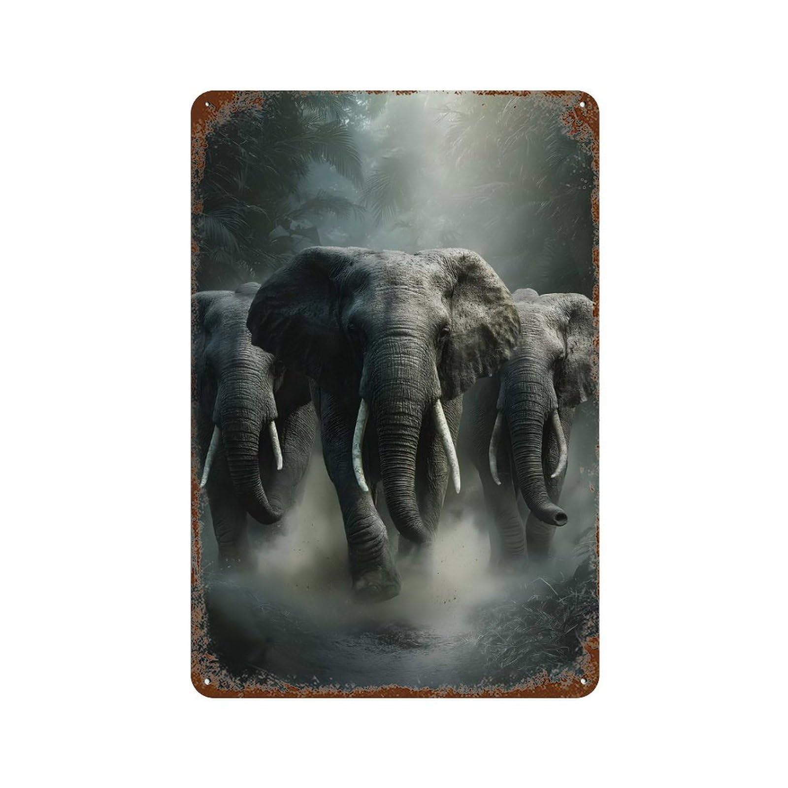 Elephants in The Jungle Decorative Tin Sign 11.8"x7.9", for Farmhouse, Kitchen And Entryway Decor, Vintage Wall Decor