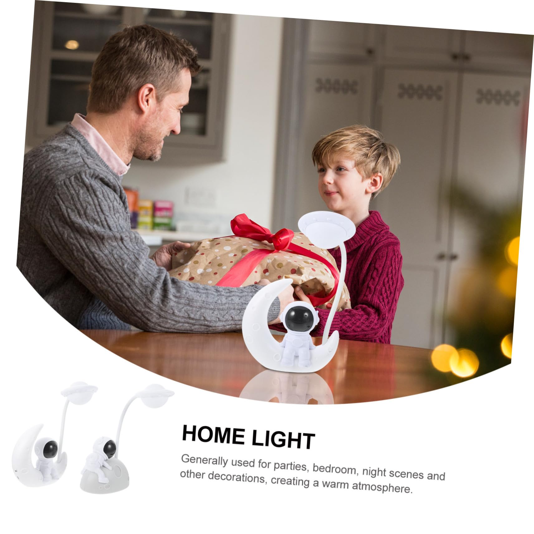 Lámpara de Noche Astronauta USB en Plástico Blanco, Luz LED Suave y Cómoda para Niños, Adecuado para Escenas Nocturnas y Fiestas, Pack de 2 Unidades